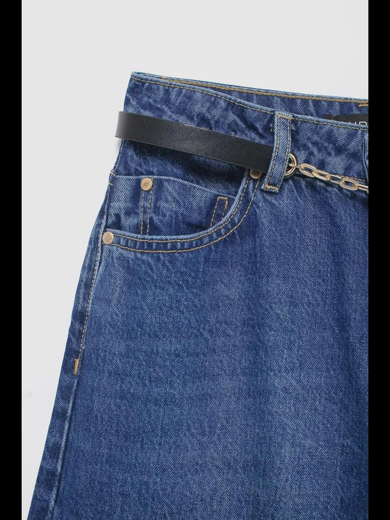 Conjunto de Chaleco Vaquero y Pantalones de Pierna Ancha para Mujer - Cuello Redondo, Cruzado Sencillo.