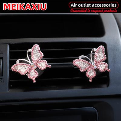 Two Beautiful Zinc-alloy Butterfly Diamond-encrusted Sparkling Sparkling Car Air Outlet Decorations for Women