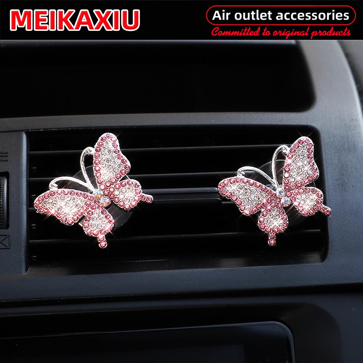 

Two f alloy beautiful butterfly diamond-encrusted sparkling sparkling car air outlet decorations with scented pieces for women рожевий