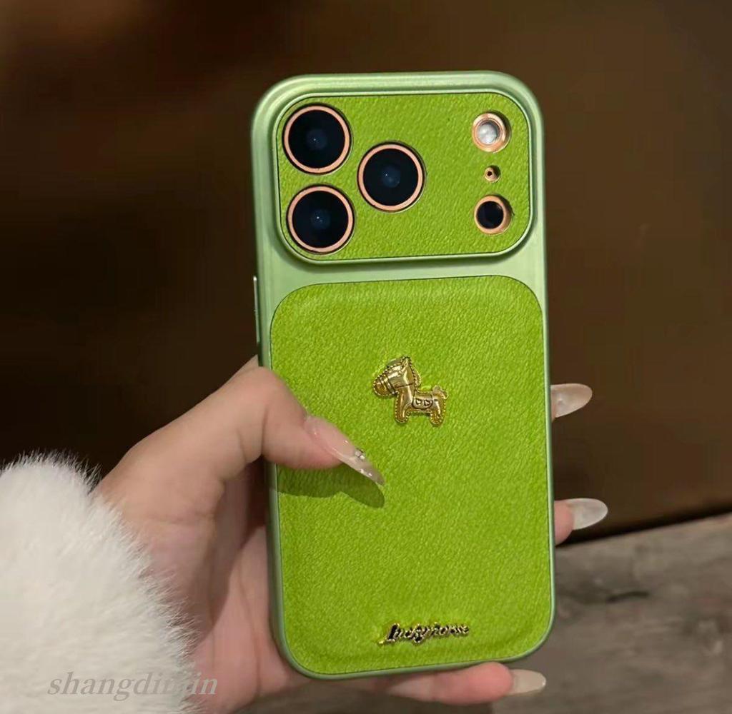 Coque pour iPhone 13/14/15/16/17 Pro Max Texture Cuir Rétro Motif Cheval