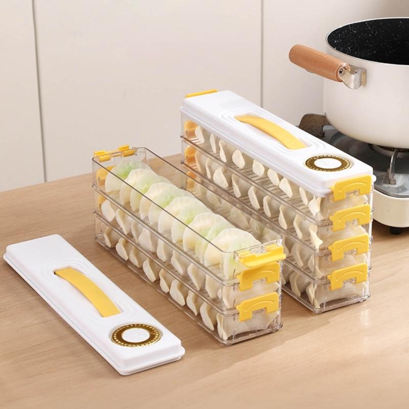Saver Containers for Refrigerator Dumplings Storage Box with Handle Time Mark Kitchen Stackable Freezer Fridge Organizer