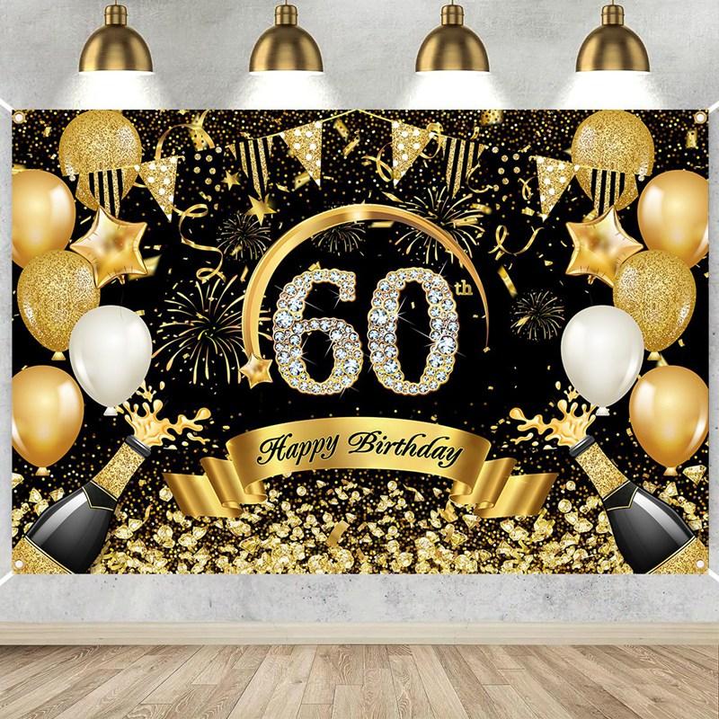 Happy 30th 40th 50th Birthday Banners Black Gold Birthday Party Decorations Adults 30 40 50 Years Old Birthday Party Supplies