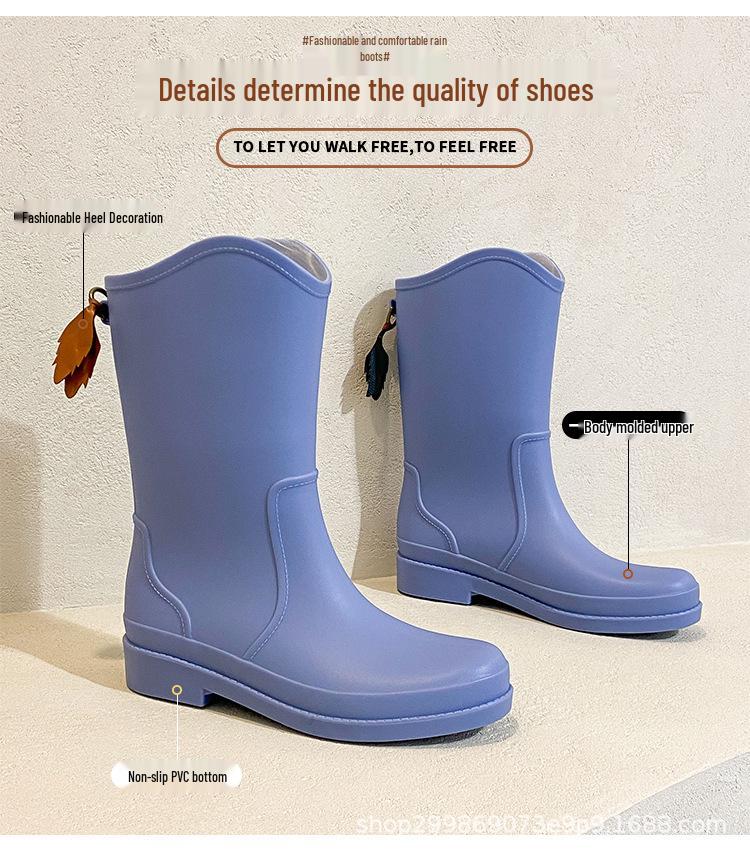 Women's Fashionable Waterproof Mid-High Rain Boots, Non-Slip & Wear-Resistant for Kitchen or Outdoor Use