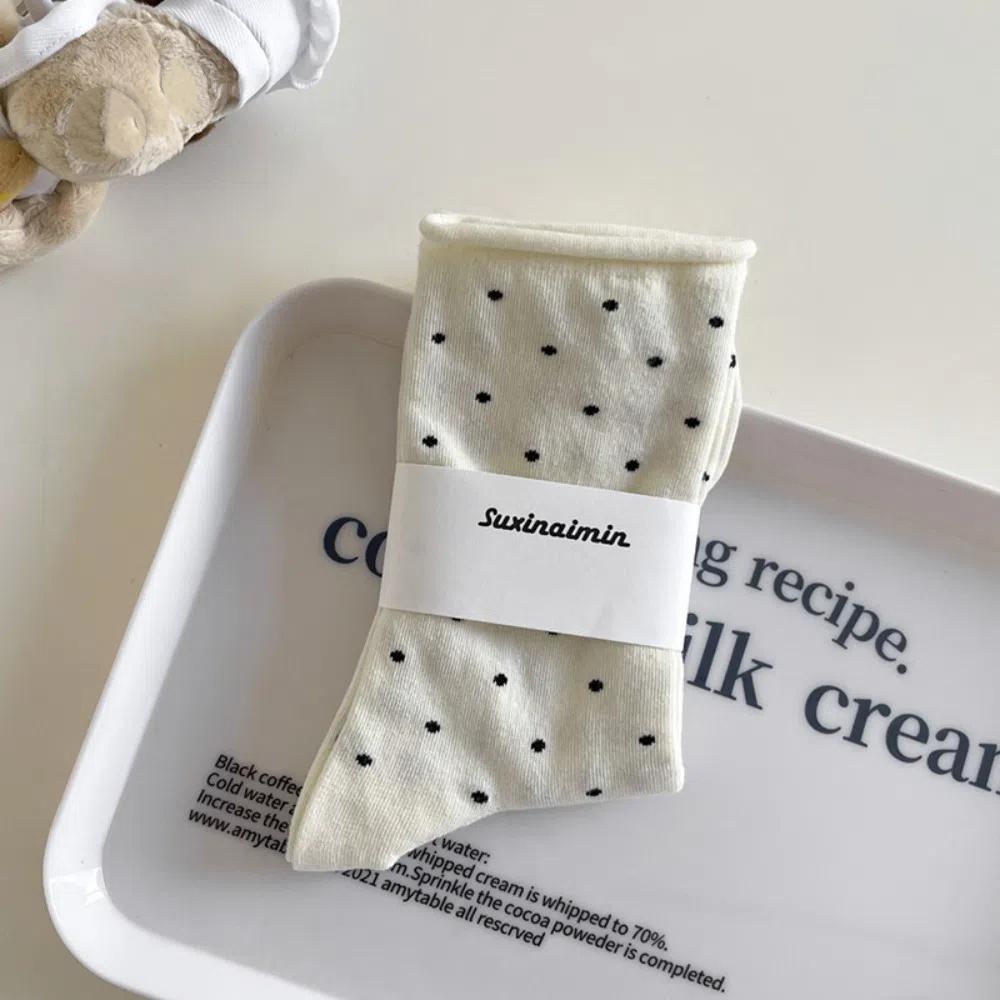 Sweat Absorbent Mid-Tube Socks Curled-edge Women's Socks Comfortable Polka Dot Socks  Summer