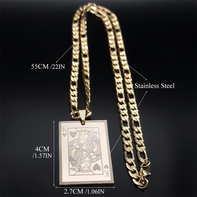 Poker King Spades Hearts K Pendant Necklace for Men Women Stainless Steel Gold Color Hip Hop Punk Necklaces Jewelry N7434S05