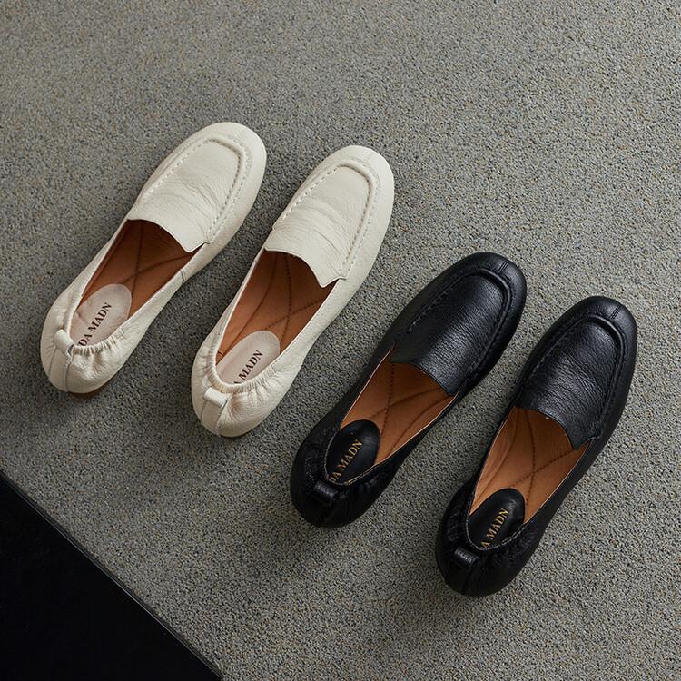 Chao soft~ new single shoes one-pedal leather loafers 2025 autumn new shallow mouth versatile flat shoes
