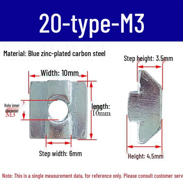 European Profile T-nut: Square T-slot Slider, Types 20/30/40/45, Sizes M3-M8