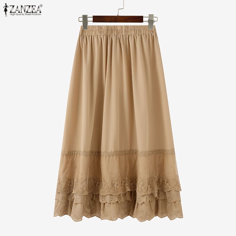 ZANZEA Fuste lungi de vară cu talie elastică casual pentru femei
