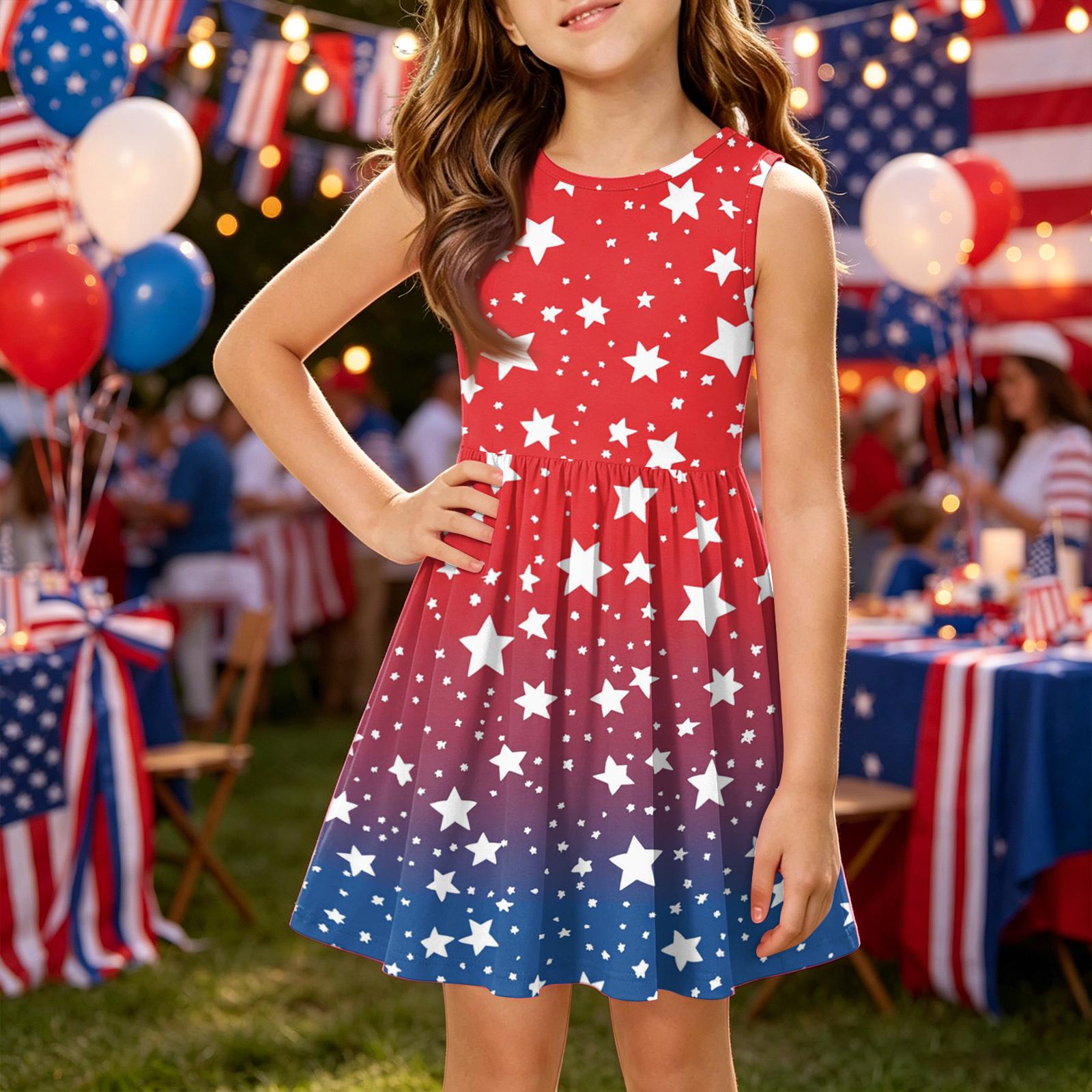 

Girls Summer Princess Dress - A-Line Vest Splice Dress Independence Day 160