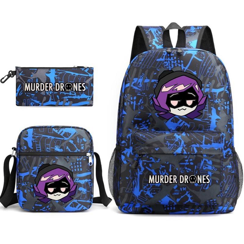 Murder Drones Themed 3-Piece School Set: Backpack Shoulder Bag Pencil Case Teens