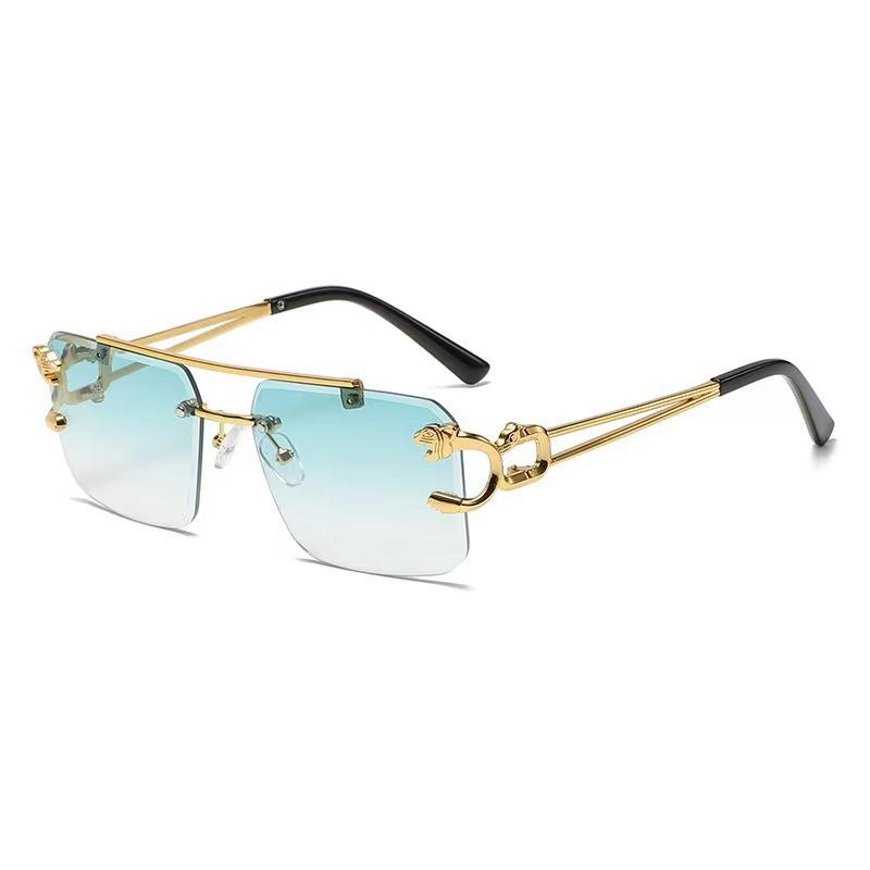 European and American trend frameless sunglasses leopard head fashion trimmed sunglasses masculinity female Internet celebrity street eye shot