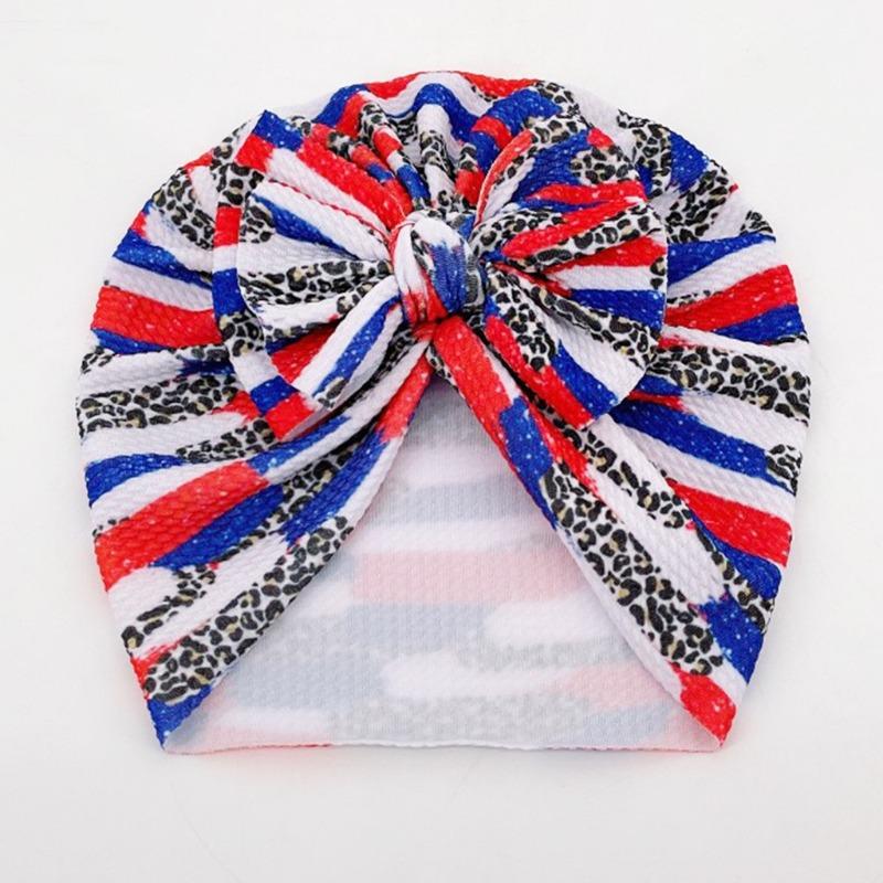 Neue Kinder-Knotenmütze, niedliche kreative bedruckte gerippte Schleifenmütze, Baby-Schlupfmütze