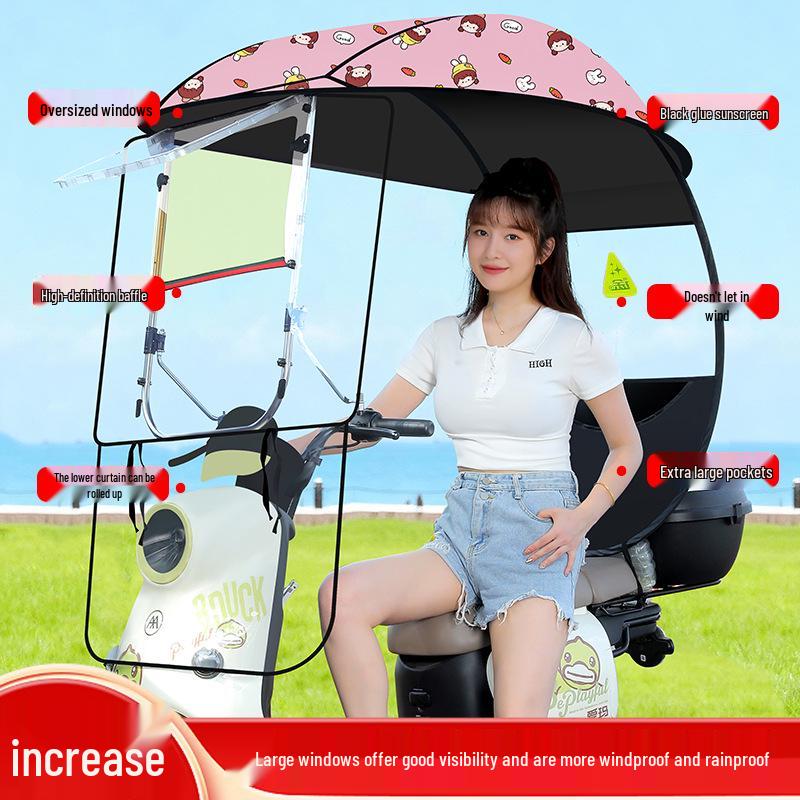 Electric Vehicle Canopy Tent: Windproof, Rainproof, Sunshade for Three-Wheelers with All-Around Windows
