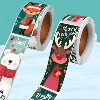120 Stück Weihnachtsaufkleber Rolle - Niedlicher Weihnachtsmann Eisbär, Frohe Weihnachten - zum Geschenkverpacken, Verpackung - Papierbasiert