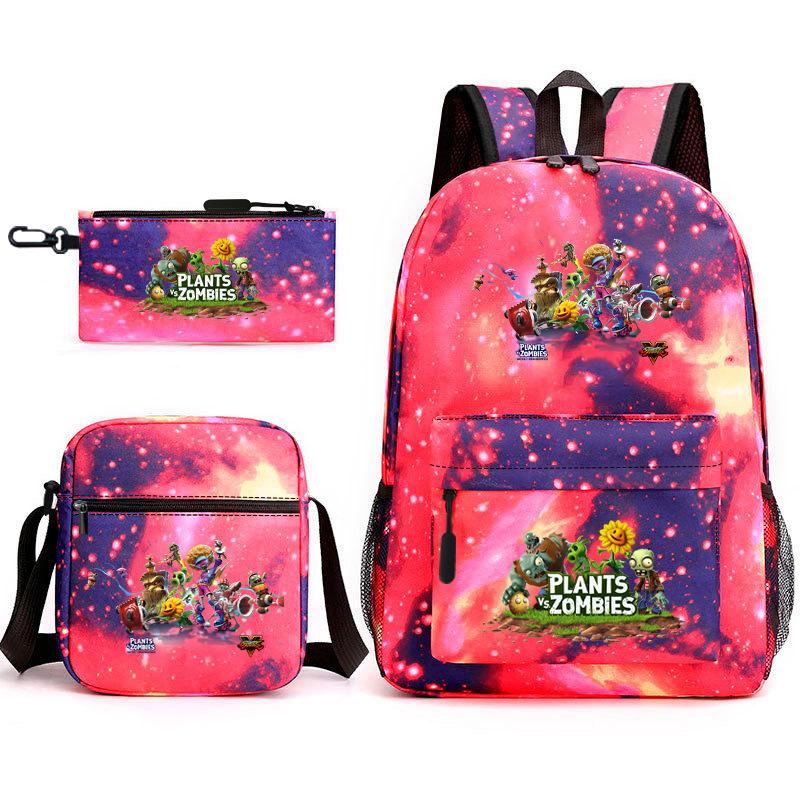 Large Capacity Schoolbag with Shoulder Strap; Student Three-piece Pencil Case Set