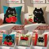 Hand Drawn Cartoon Happy Cat Pillow Case Comfort Sofa Bed Silky Elegant Invisible Zipper Decorative Cushion Cover