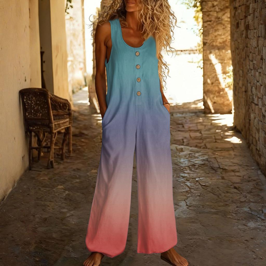 Lässiger ärmelloser lockerer Jumpsuit mit Taschen und verstellbaren Trägern für Damen (lange Länge).