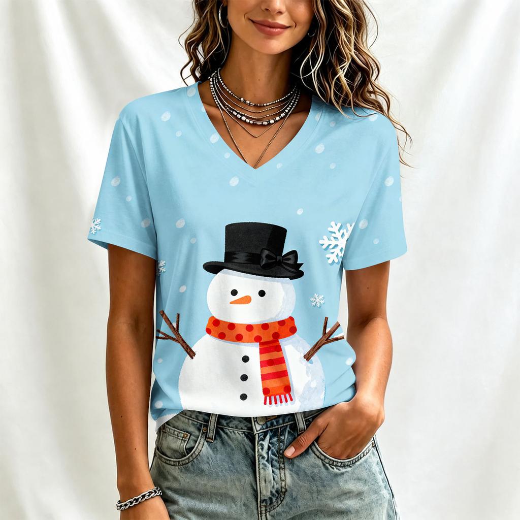 Women's Casual Short Sleeve Christmas Print T-Shirt