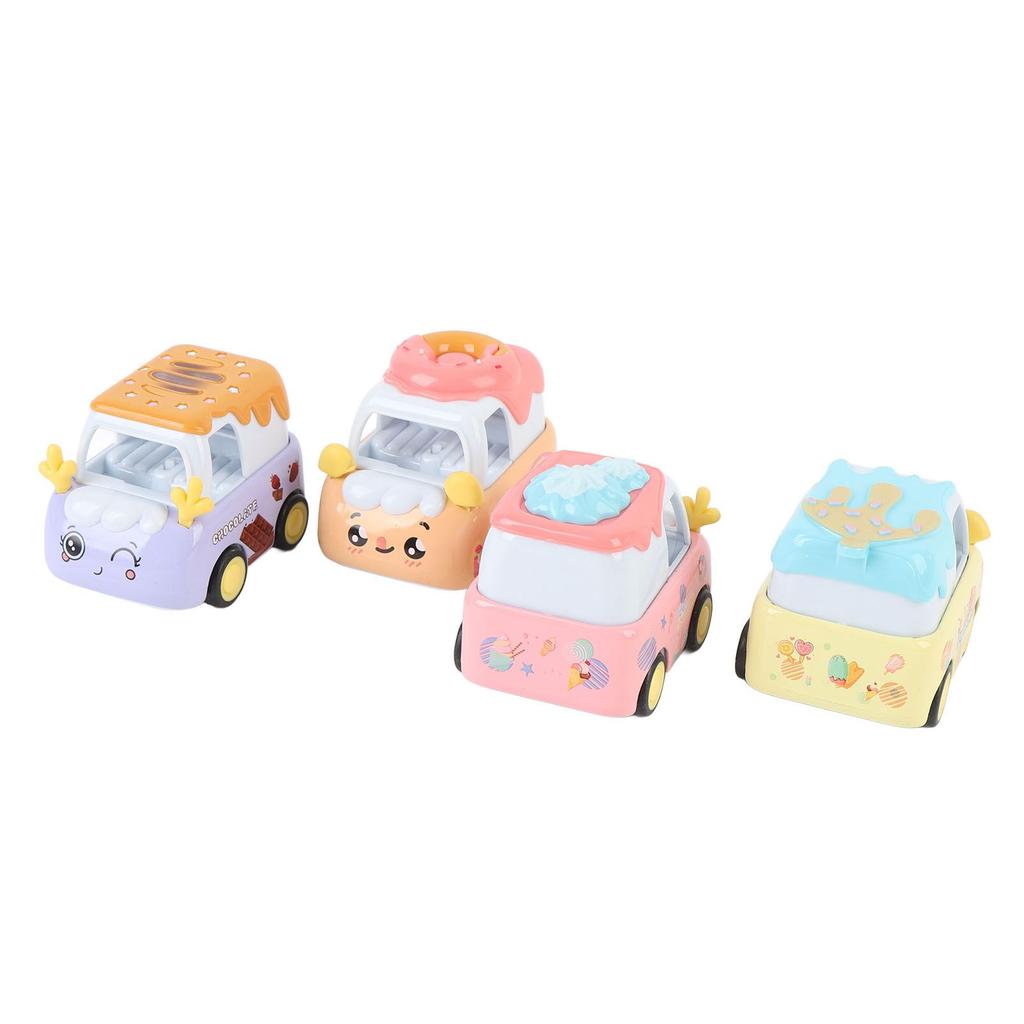 4 Pcs Pull Back Cars Adorable Cartoon Dessert Alloy Realistic Friction Powered Pull Back Trucks Toy Vehicles for Kids A Type