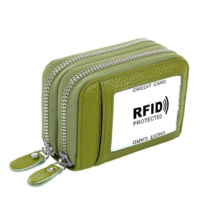 Fashion Women Card Holder Genuine Leather Double Zipper Large Capacity Female Wallet Purse