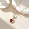 European Retro Titanium Heart Gemstone Pendant Clavicle Necklace for Women