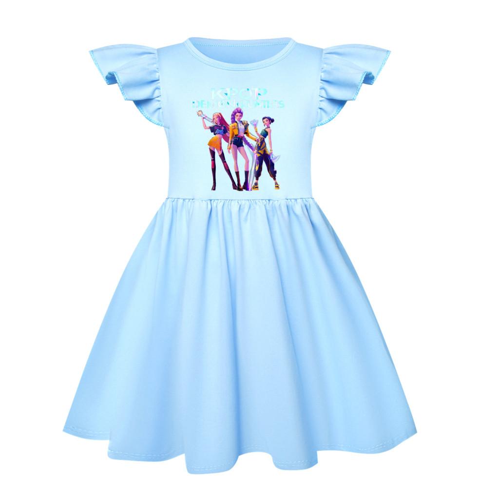 

4993 Kids Girls Mira Zoey Rumi Printed Ruffle Short Sleeves Casual Dress 150cm светло-синий