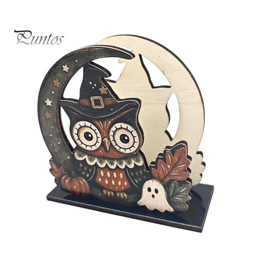 Vertical Napkin Holder Halloween Wood Holder, Rustic Ghost Skeleton Owl Pumpkin Dispenser, Unique Tabletop Display Vintage Standing Tissue for Kitchen