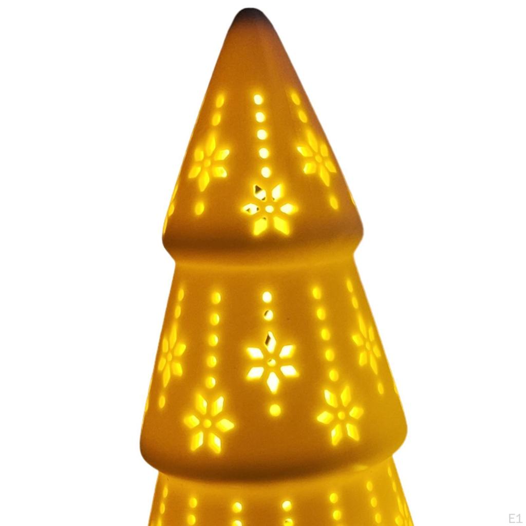 2x Ceramic Christmas Tree Statues with Light Tabletop Ornament Sculpture up for