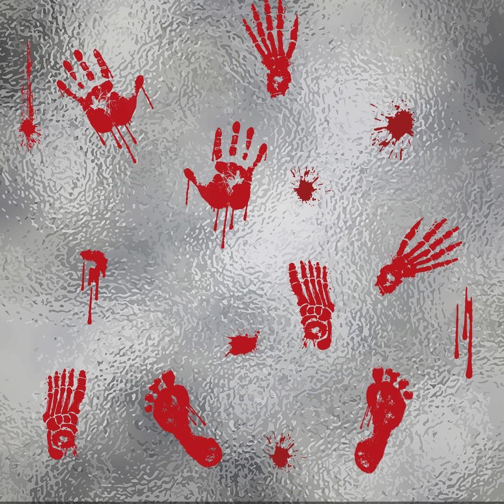 Halloween Blood Disturbing Handprint Static Cling Wall Decor For Spooky Haunted Experiences House