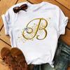 Custom Name Letter Combination Fashion Women T-shirt Diamond Gold Letter Font  Short Sleeve Tops Black T-shirt