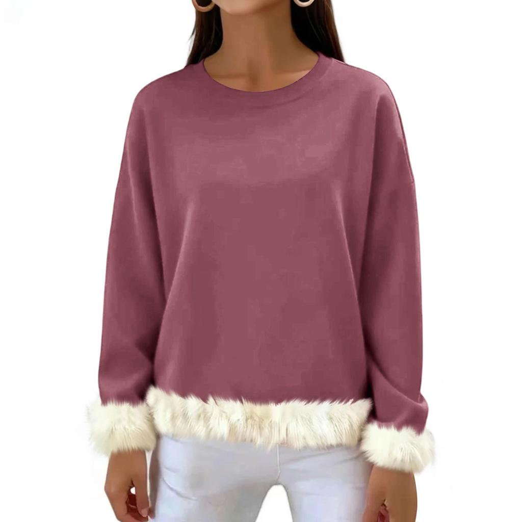 Women's Casual Round Neck Long Sleeve Sweatshirt Solid Color Sweatshirt
