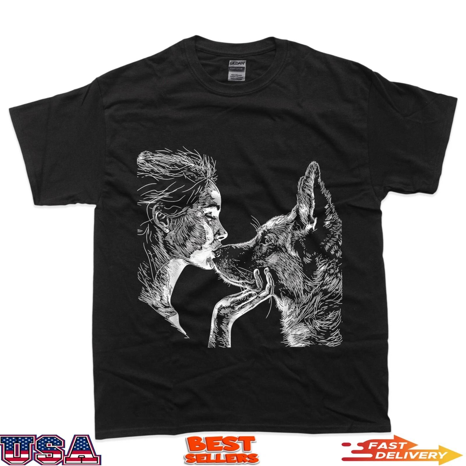 

German Shepherd Mom Dog Art Lover Mother s Day 100% Cotton T-shirt Mens Tees Top 3XL