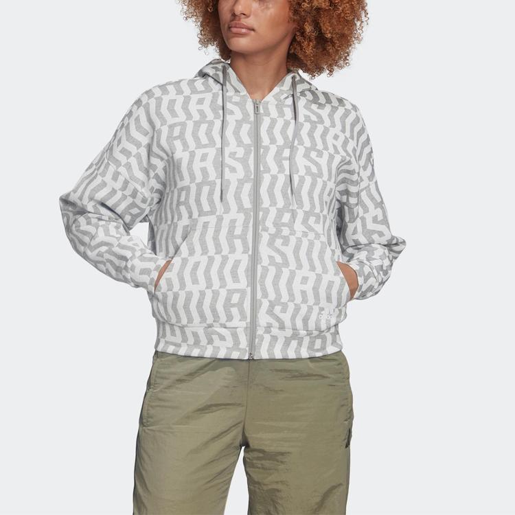 Adidas Dámská bunda s kapucí s celoplošným potiskem svrchní oděv šedá FL4225