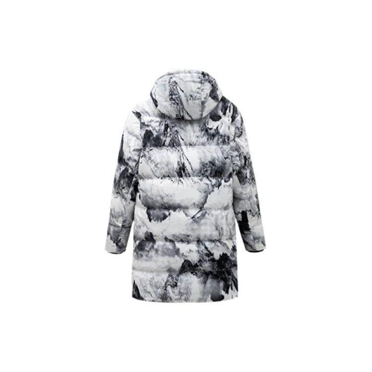 Anta Comprehensive Training Series Full Print Logo Zip Hooded Thickened Warm Mid-Length Down Jacket Unisex Outerwear White 152317901-1