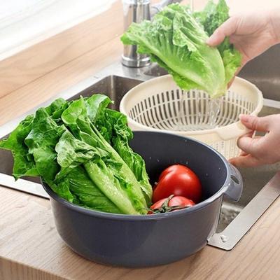 6-Piece Set of Vegetable Basins Plastic Double-Layer Drain Basket Leaky Basin Rice Washing Utensil Vegetable Blue Vegetable
