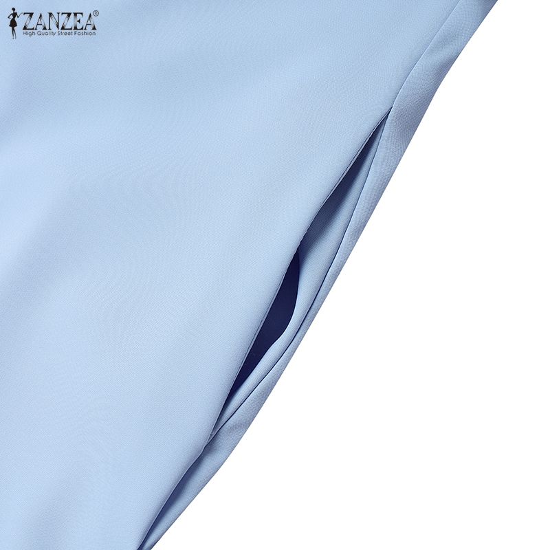 ZANZEA Women Casual V-Neck Summer 3/4 Sleeve Plain Dress