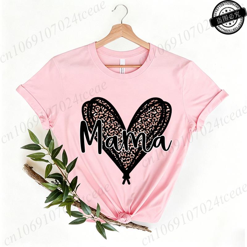 Women's Casual shirts Mama Leopard Print Women's Crewneck Casual Short Sleeve T-Shirt Summer Harajuku Streetwear Women Clothes