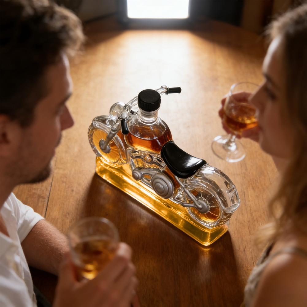 Motorcycle Wine Bottle Rider Wine Gift Vintage Motorcycle Wine Decanter with Stable Base Easy-open Stopper Glass for Parties