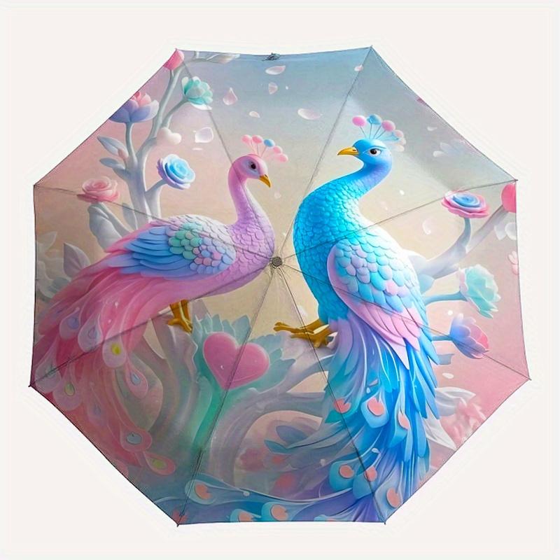 1pc Pastel Peacocks in a Romantic Garden Automatic Opening and Closing Folding - A Good Choice for Gifts, Fashionable and Convenient Umbrella Wit