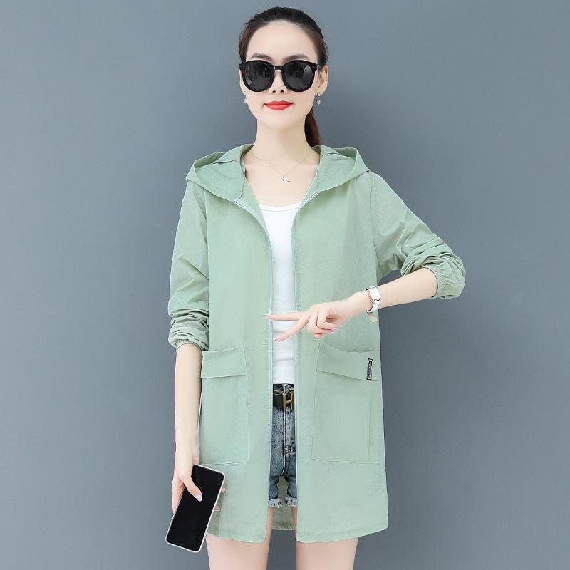 Spring Summer Enlarged Size Women's Thin Section Hooded Sunscreen Clothing UV Protection Solid Colour Jacket