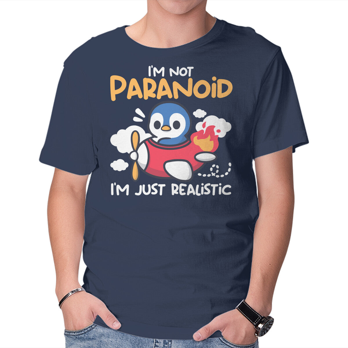 Unisex Crew Neck T-Shirt Paranoid Penguin Graphic Short Sleeve Casual Tee XXXL
