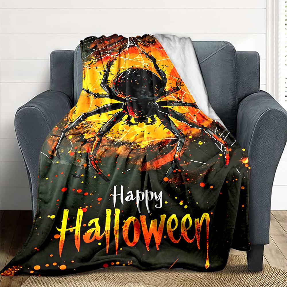 1pc Halloween Spider Blanket, Lightweight Flannel Throw Blanket for Sofa, Bed, Travel, Camping, Living Room, Office, Couch044