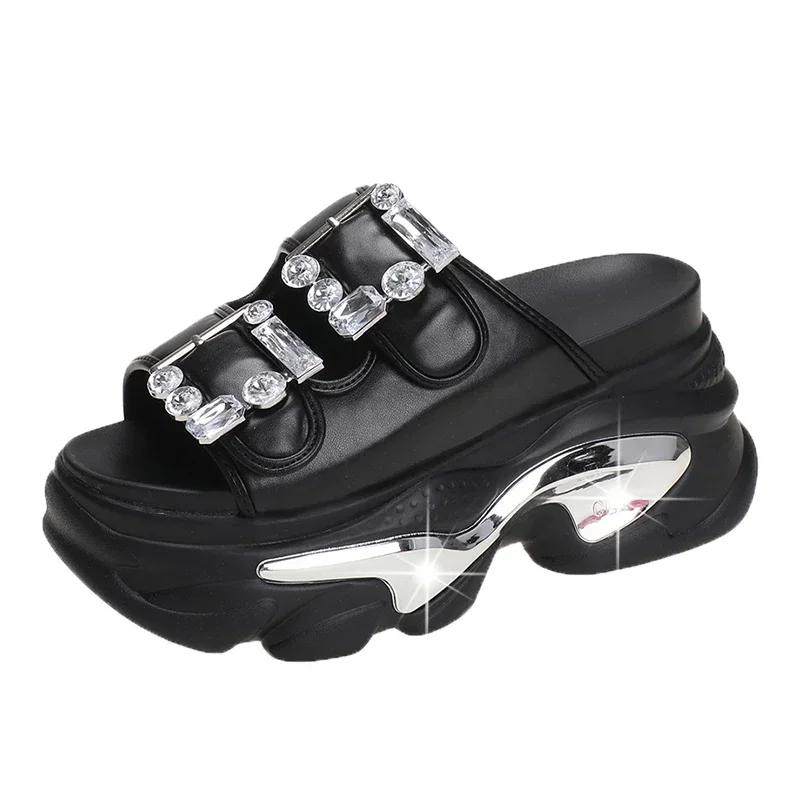 Fashion New Summer Women Slippers Flip-Flops Ladies Beach Bling Shoes Wedge Heels Shoes Woman High Platform Slippers Outside Sandals 8CM