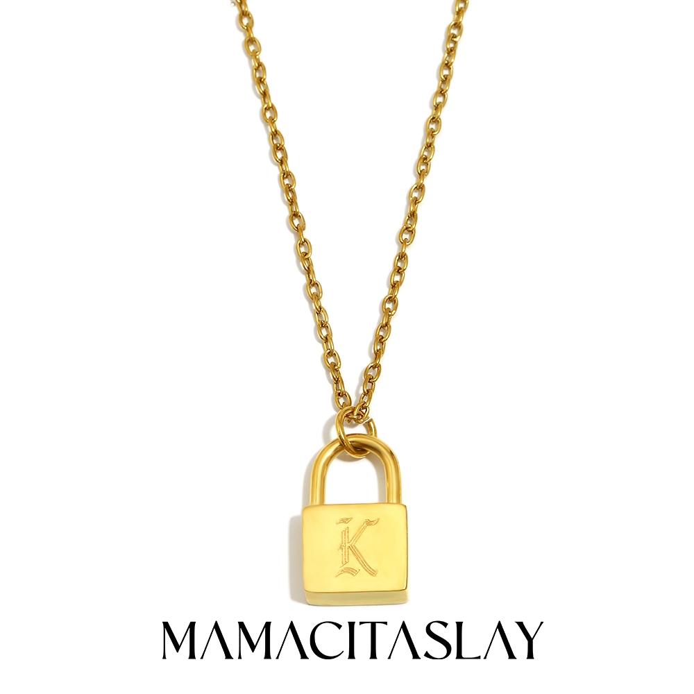 MamacitaSlay 316L Stainless Steel Ancient Letters Engaged Lock Pendant Necklace 18K Gold Plated Waterproof Neck Jewelry Gift