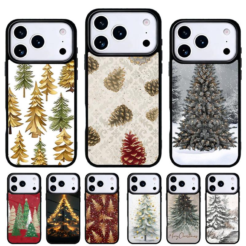 Gold Christmas Trees Phone Case for iPhone 17 16 15 14 13 Pro Max Back Cover for 12 11 Pro Coque