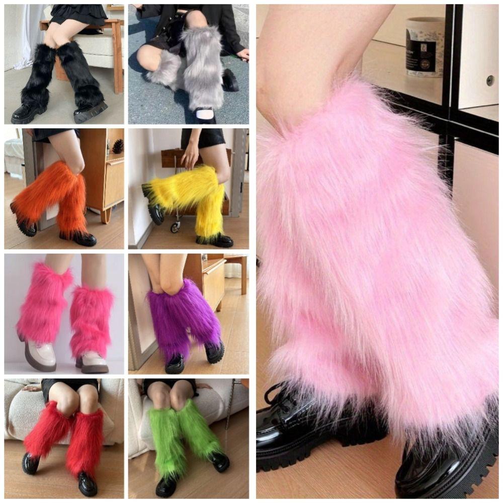Japanese Style Furry Leg Warmers Faux Fur Knee High Girls Socks Fashion Long Tube Sock  JK