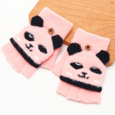 Kinder Flip-Top-Handschuhe Plüsch Verdickt Warm Herbst und Winter Kinder Halbfinger Schreiben Kinder Frostschutz Cartoon Panda
