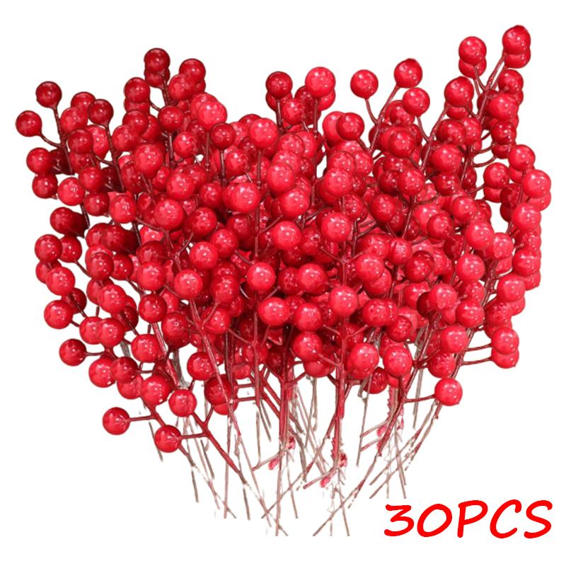 Christmas Red Berries 15head Artificial Red Berries Stems Holiday Wreaths Xmas Tree Ornament Party Displays Decoration Wholesale