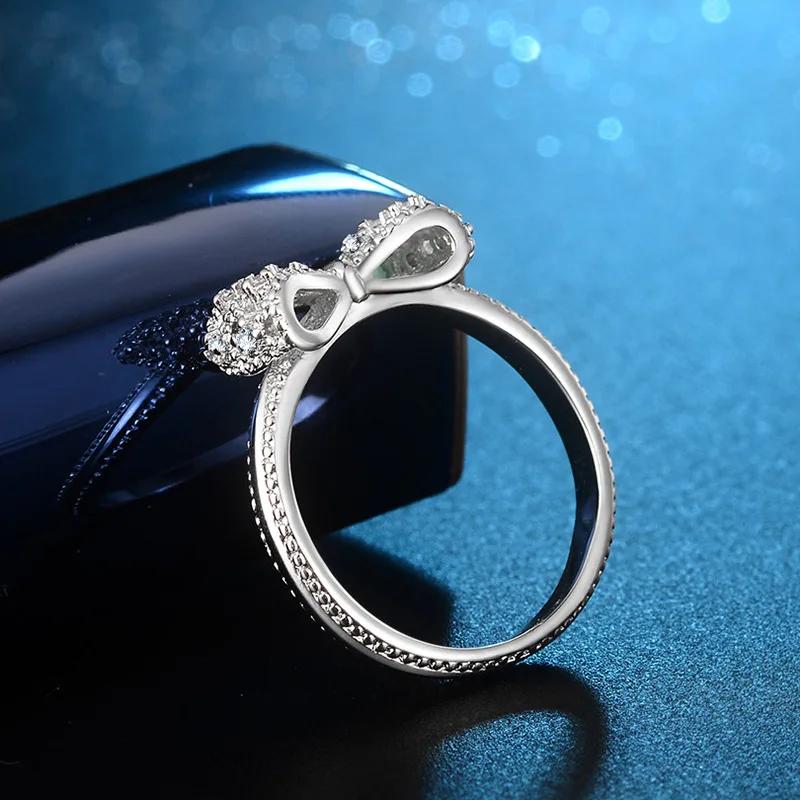 New Arrival Female Rings 925 Silver Lovely Bowknot Shaped Jewelry Ring Micro Paved Bow Tie Zircon for Girl Birthday