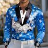 Christmas Men's Christmas Costume Suit Tie Printed Tuxedo Shirt Dress Shirt Long Sleeve Fashion Casual Outdoor Party Spring Fall